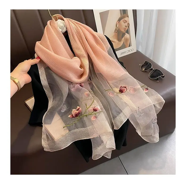 Khăn Quàng Lụa, Phong Cách Trung Quốc, Thủ Công, Thêu, Khăn Quàng Lụa, Khăn Choàng Ấm Áp, Khăn Quàng Lụa Dài, Thích Hợp Cho Mẹ, Có Thêu