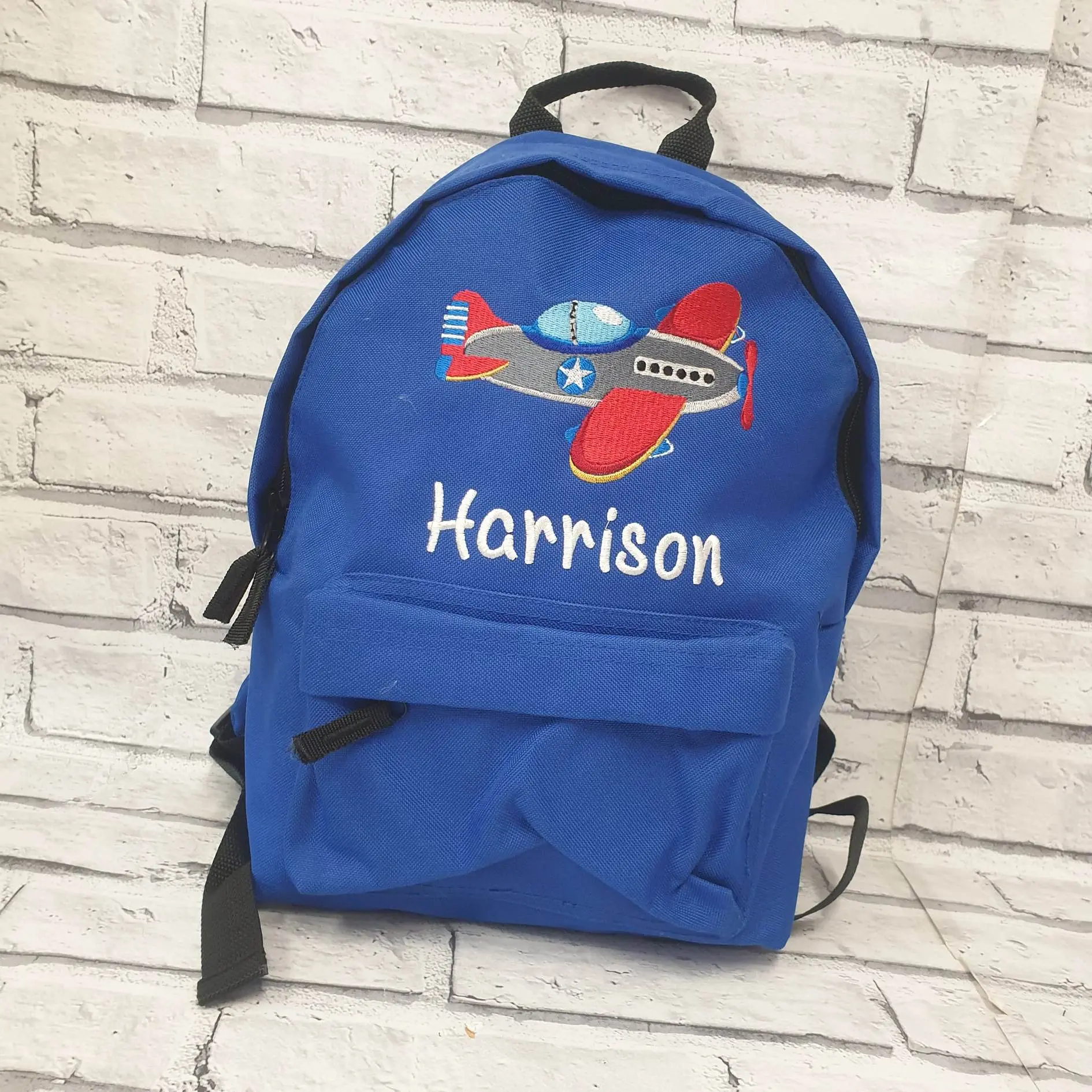 Personalised Aeroplane Rucksack, Embroidered Plane Backpack, Toddler Nursery Bag