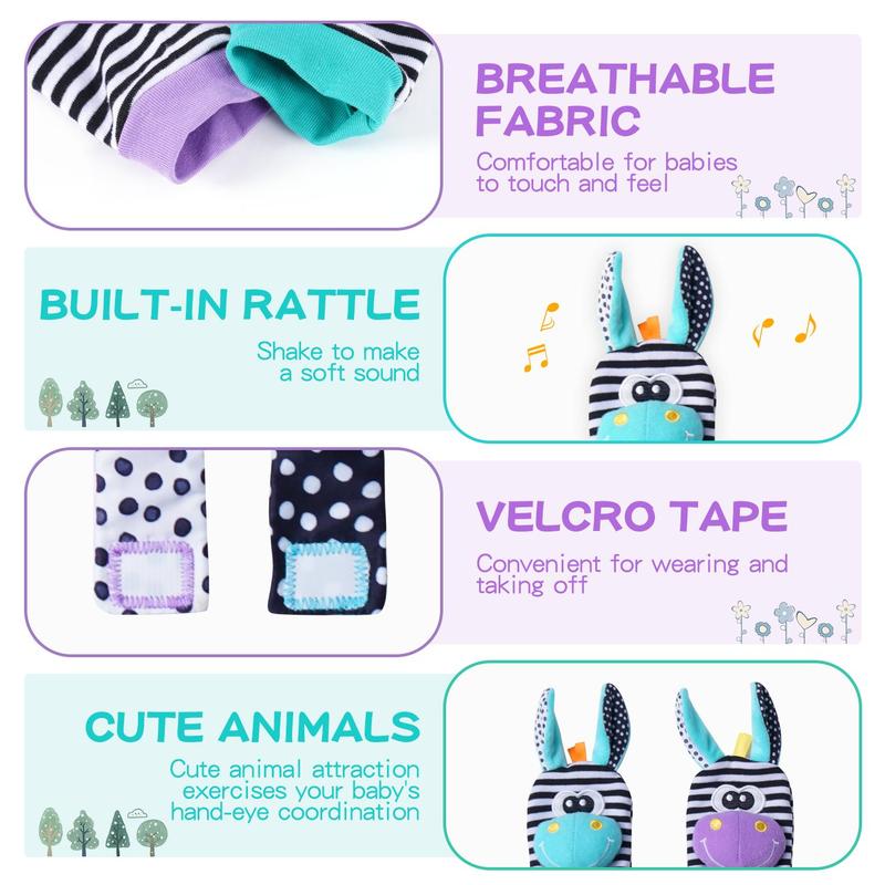 Cute Animal Wrist Rattles & Foot Finder Socks for Baby, Colorful Baby Wrist Rattle Foot Finder Toys, Toddler Rattle Socks, Feet Leg Ankle Sock, Toys for Mummy Time, Baby Toys,  Kids Toys,  Toddler Sensory Kit 5