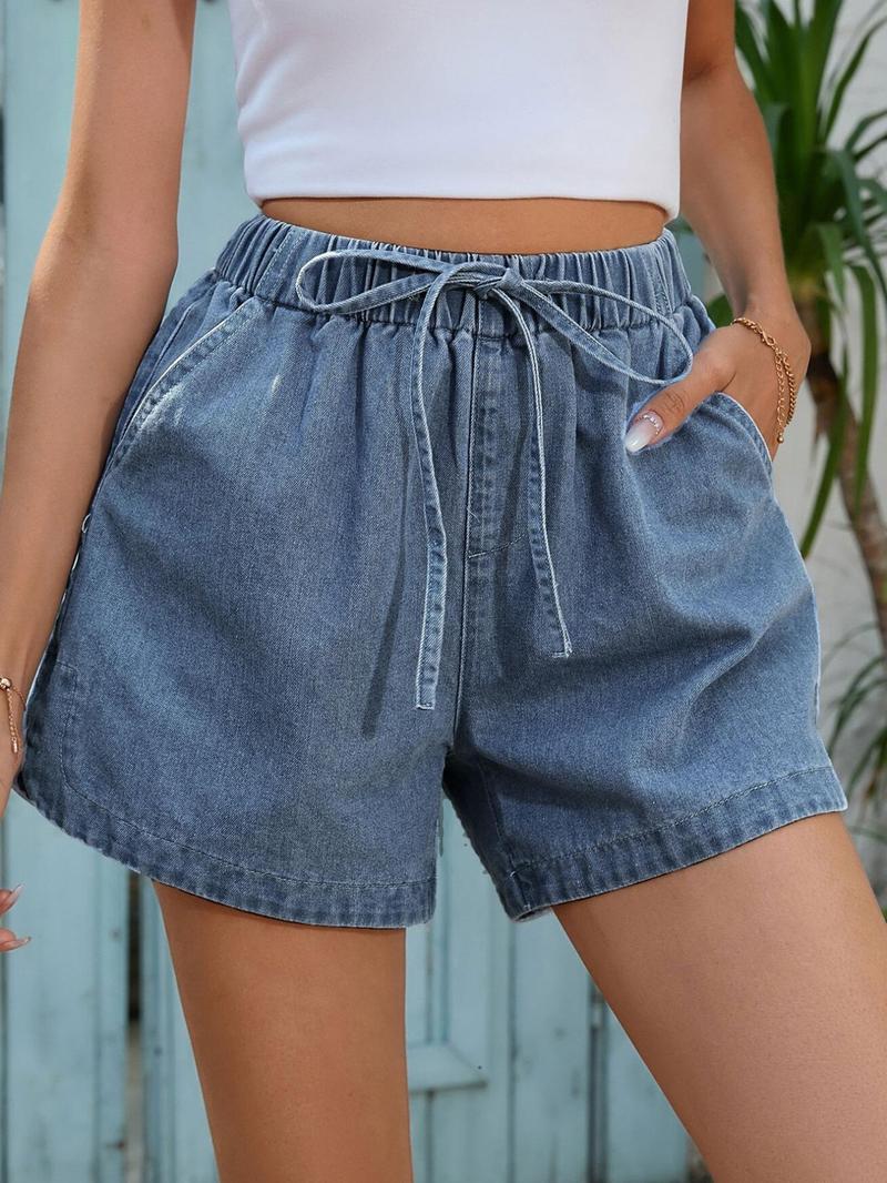 Product Introduction of Women's Drawstring Waist Denim Shorts, Casual Comfy Denim Shorts for Summer, Fashion Women's Bottoms for Daily Wear, Shorts for Women 9