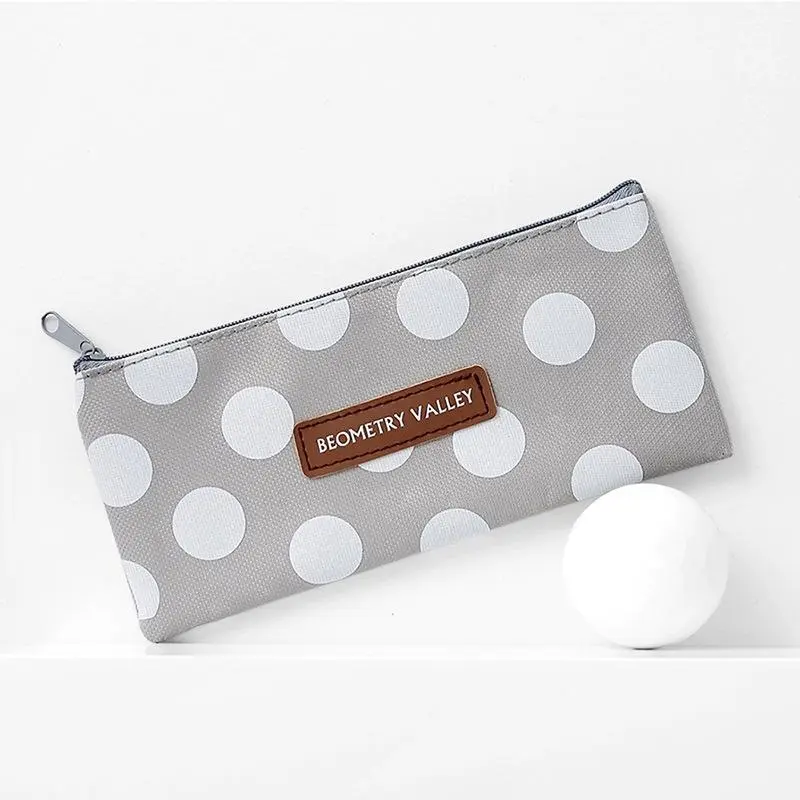 Pencil Case, 1 Count Simple Plaid Polka Dot Canvas Pencil Pouch, Stationery Organizer for Students School Home