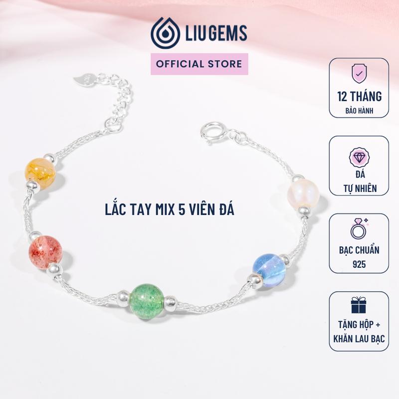 Vòng Lắc Tay Bạc 925 Nữ Liugems Mix 5 Hạt Đá Tự Nhiên Size Nhỏ VB05 (Mua một, tặng một hộp đựng trang sức + một khăn lau bạc miễn phí)