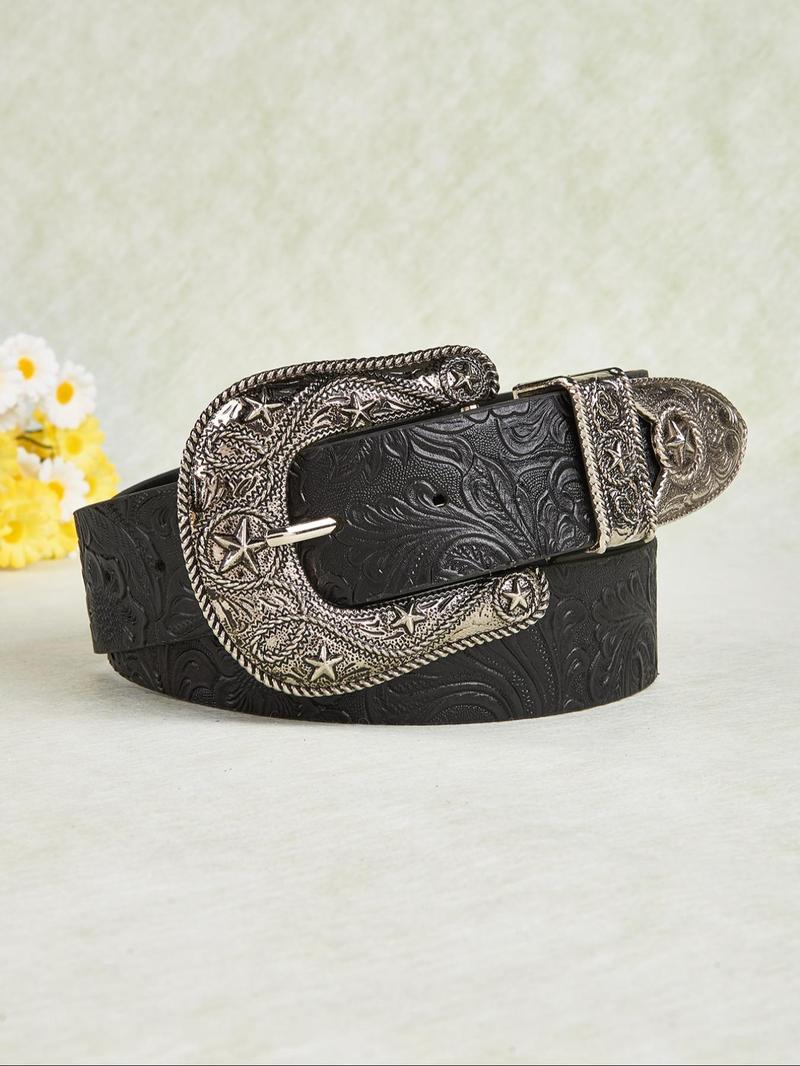 Product Introduction of Women's Vintage Western Style Floral Pattern Buckle Belt, Fashionable PU Leather Belt for Daily Clothing Decor, Trendy All-match & Exquisite Belt for Birthday Gift 0