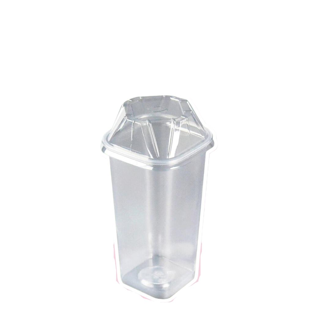 ยกลัง แก้วทรงคอนโดพลาสติกเหลี่ยม  ตราฮอร์นบอย 22/22oz ปาก 95mm+พร้อมฝาเหลี่ยม