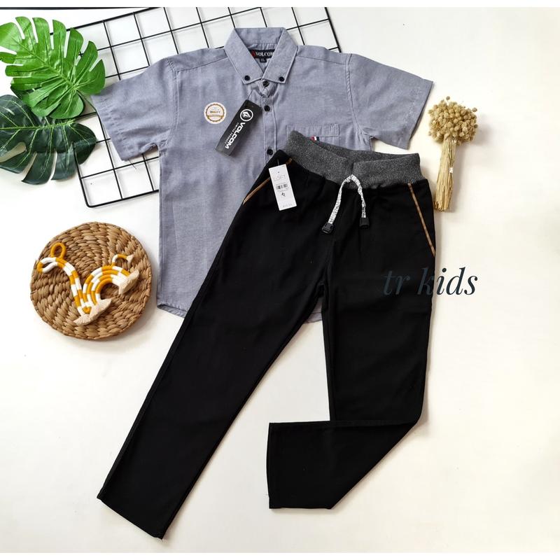 GRATIS ONGKIR/ COD Setelan Kemeja Polos Chinos Panjang Keren Produk Terbaru untuk Umur 2-12 Tahun 8