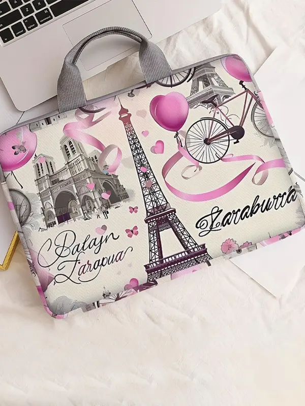 Eiffel Tower Pattern Laptop Bag, Soft Laptop Cover, Laptop Zipper Storage Bag, Tablet Cover, Laptop Accessories for Women & Men 2