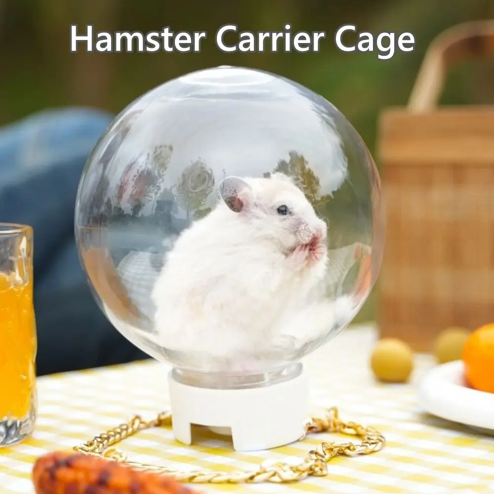 justzzs New Portable Hamster Transport Cage Transparent Round Guinea Pig Carrier Ventilated with Bag Strap Reptile Travel Bag for Small Animal