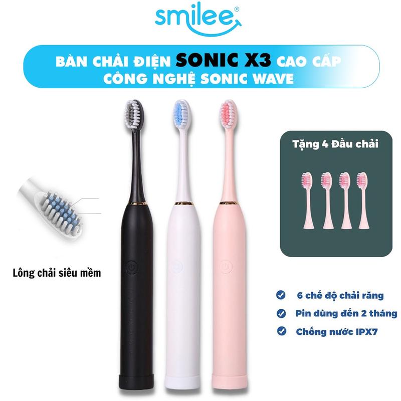 Bàn chải điện Sonic X3 Pro với công nghệ Sonic Wave tiên tiến và 6 chế độ chải, 4 đầu bàn chải lông mềm mại magic