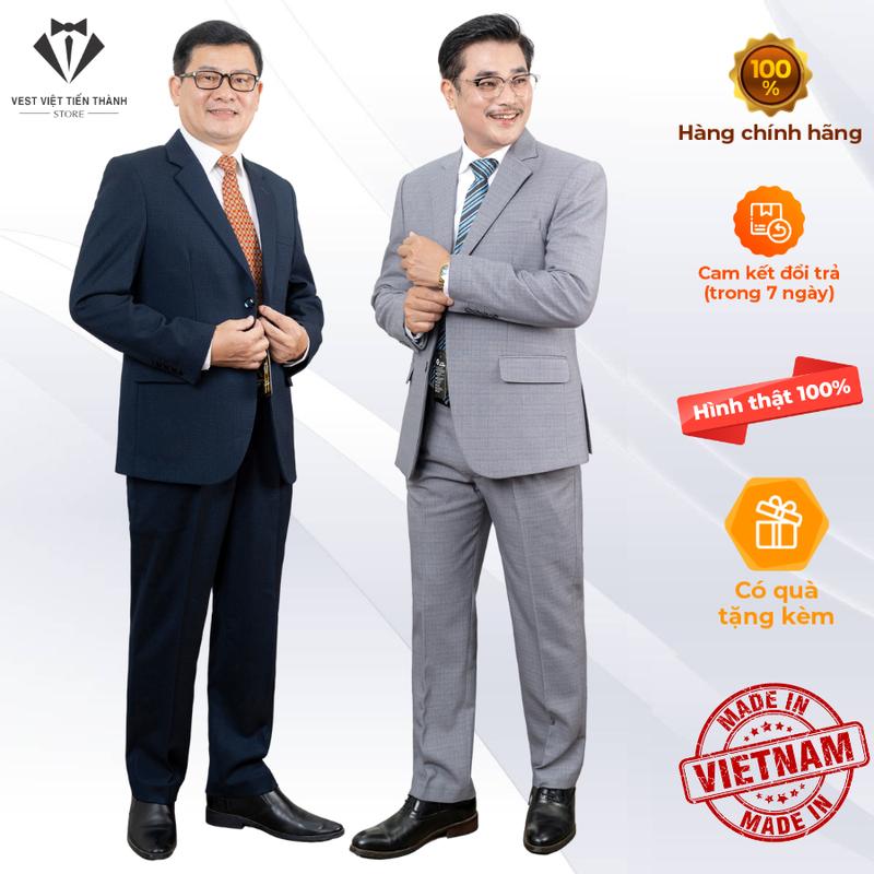 Bộ vest nam trung niên chất liệu tuýt si nhập khẩu ấn độ vest việt tiến thành ( Tặng Kèm Cà Vạt , Móc Cheo Chuyên Dụng ,  Túi Đựng Vest )