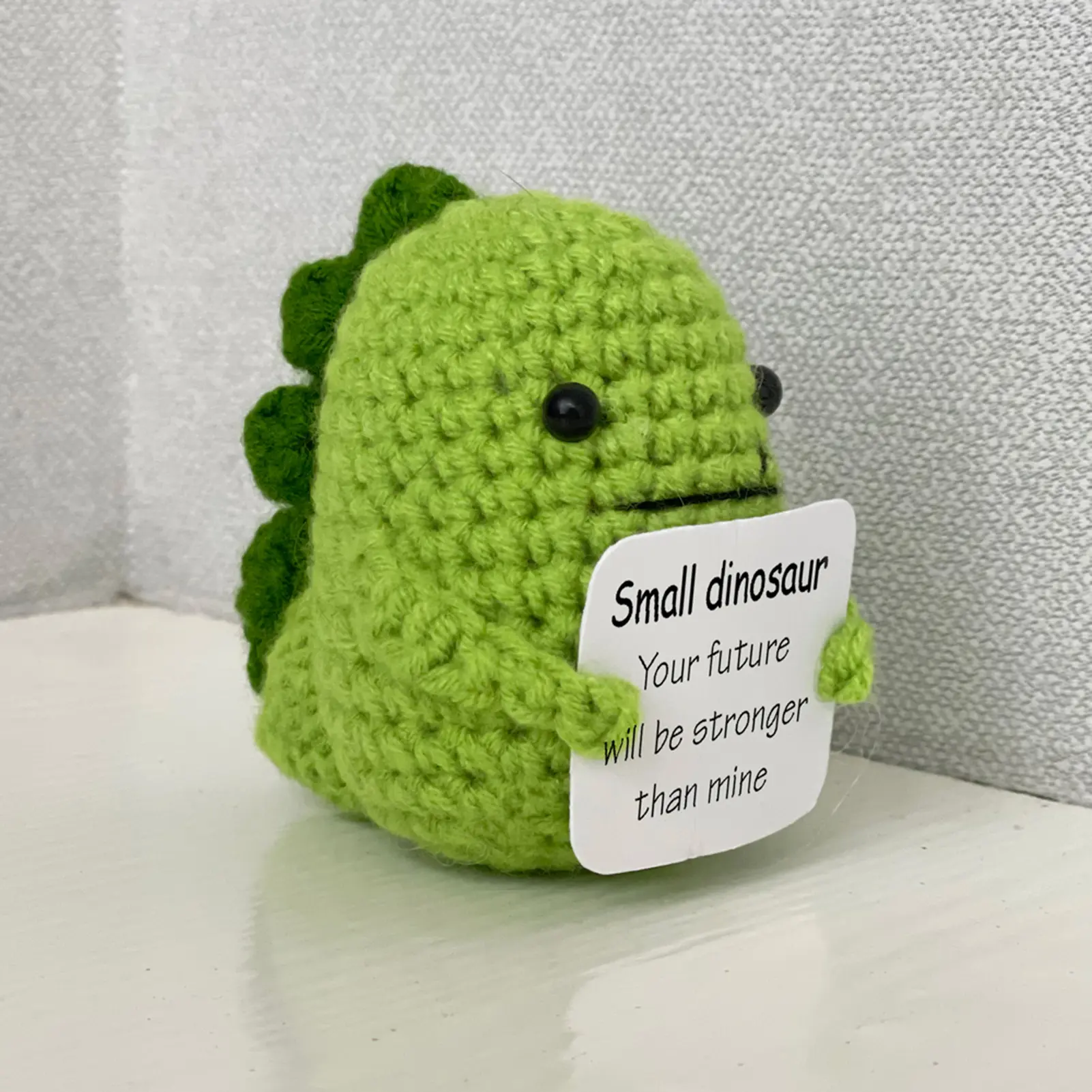 Guwihy Positive Crocheted Dinosaur with Encouraging Card Emotional Support Handmade Knitting Dino Doll Toy Decoration Kids Adults Christmas Gift