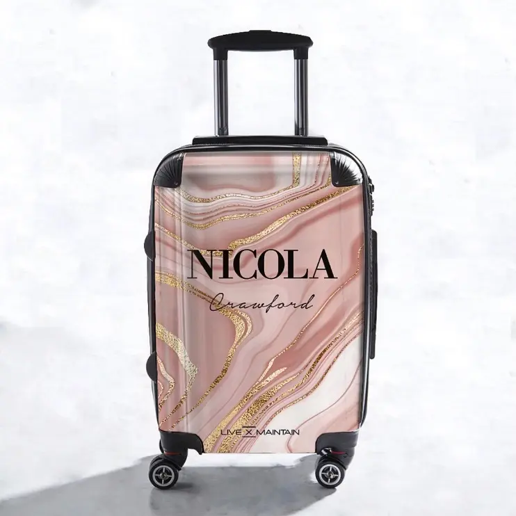 Personalised Liquid Pink Marble Name Suitcase