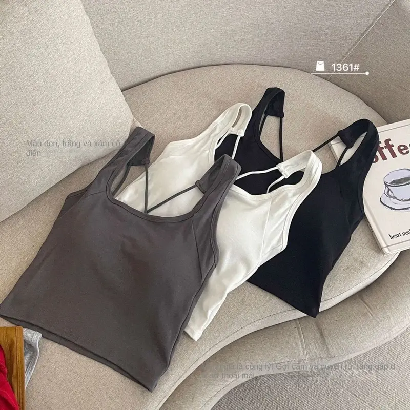 Áo Vest Hai Dây Chéo Mùa Hè, Dành Cho Nữ, Có Đệm Ngực, Ôm Vừa Vặn, Lưng Đẹp, Có Thể Mặc Bên Trong Hoặc Bên Ngoài, Thể Thao Và Bó Sát, Áo Cơ Sở Cô Gái Nóng Bỏng, Bán Chạy 3