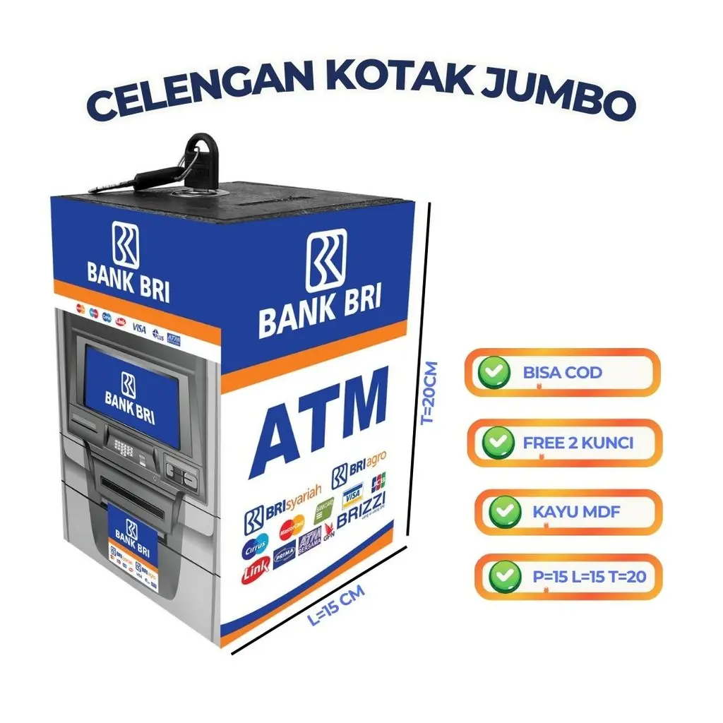 Celengan atm ukuran 15x20 besar jumbo+kunci celengan atm mini premium bca mandiri Celengan Viral Celengan Tabungan Uang celengan  target celengan  kayu