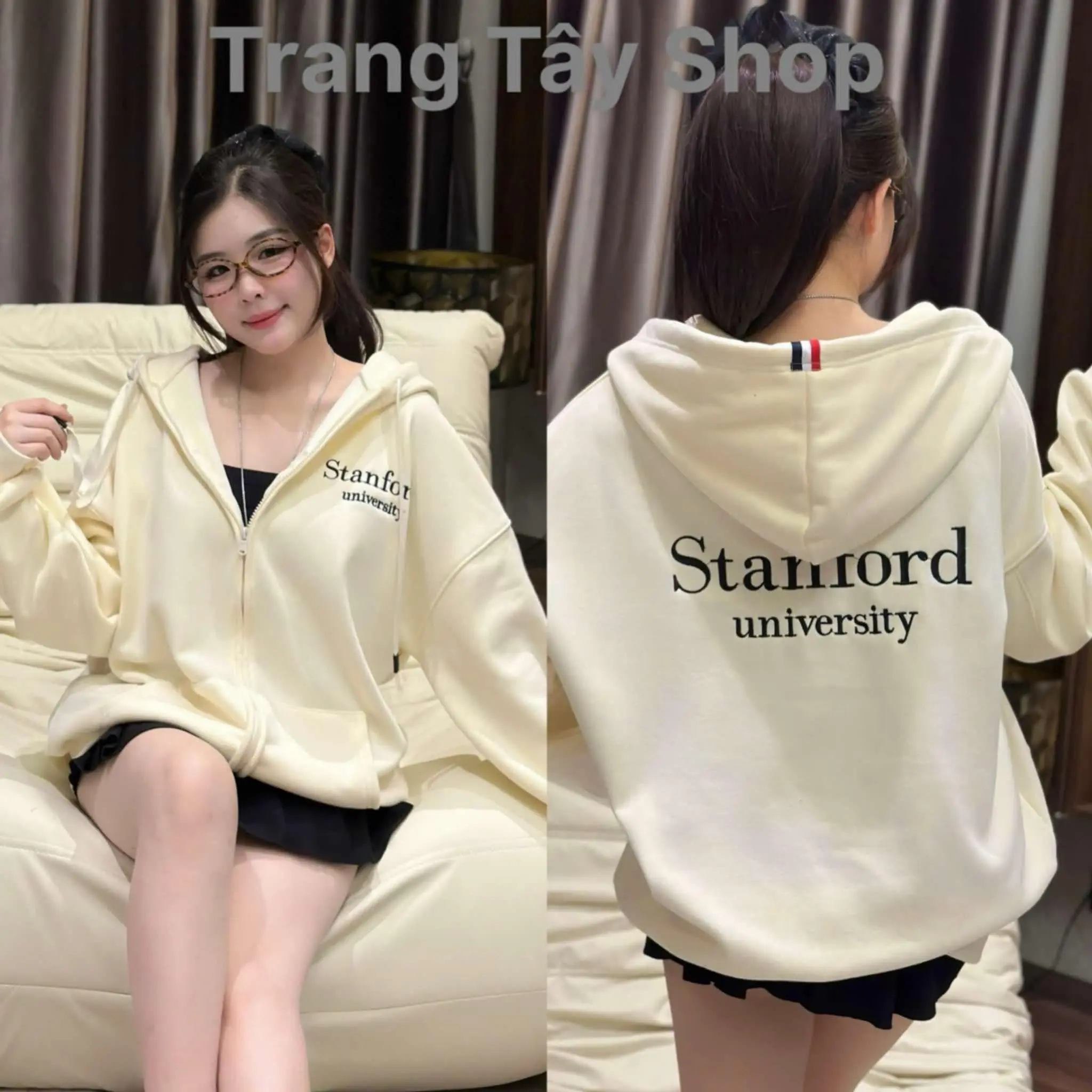 Áo Khoác Mũ Hoodie Thêu 2 Mặt Chữ Stanfod Voi Dài Tay -Chất Nỉ Lót Nhung Unisex Top Voan