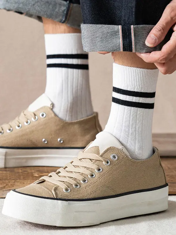Men's 6 Pairs Colorblock Striped Print Crew Socks, Casual Comfortable Breathable Mid-calf Socks for Daily Wear, Menswear Socks for Men 8