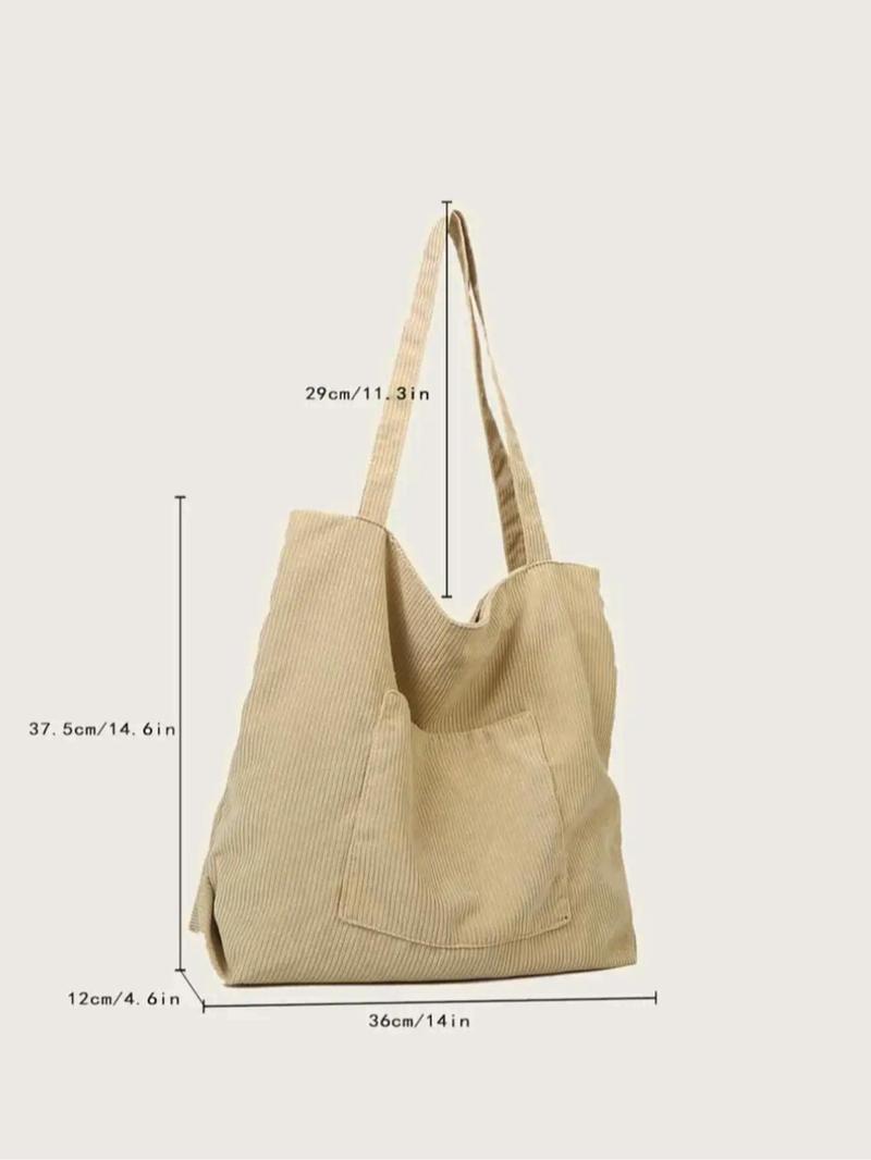 Product Introduction of Women's Simple Plain Corduroy Zipper Tote Bag, Lightweight Large Capacity Shopping & Commuting Shoulder Bag, Casual College Style Student School Bag 20