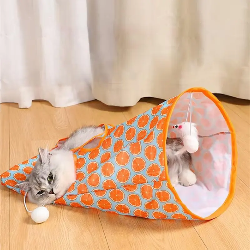 Cartoon Animal Pattern Cat Tunnel, 1 Count Wear-resistant Foldable Cat Tunnels with Ball & Mouse Toys, Interactive Pet Supplies for Indoor Outdoor Use 7