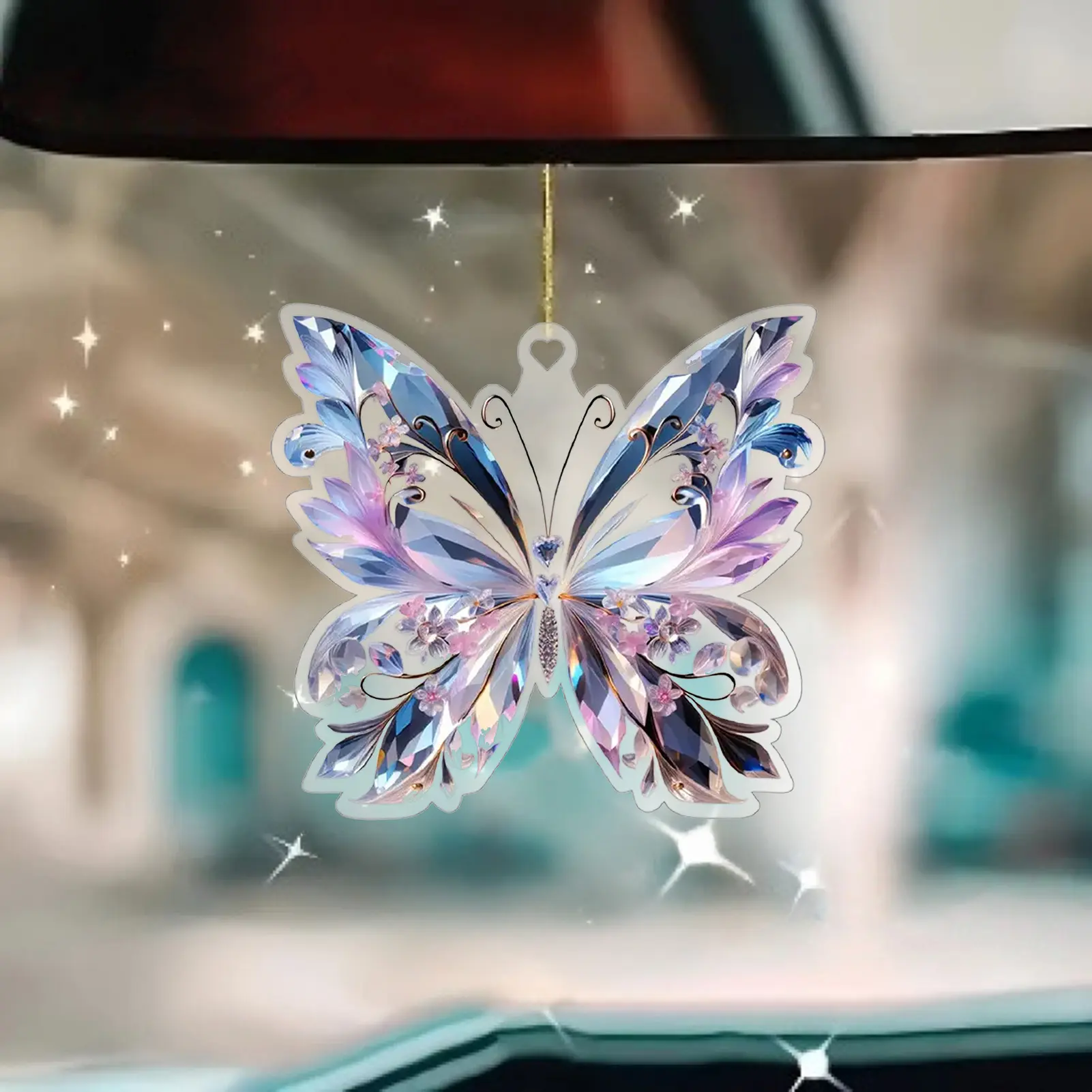 Tuwrea Colorful Butterfly Acrylic Pendant Iridescent 2D Butterfly Decoration Hanging Ornament for Car Rearview Mirror Home Window Decor