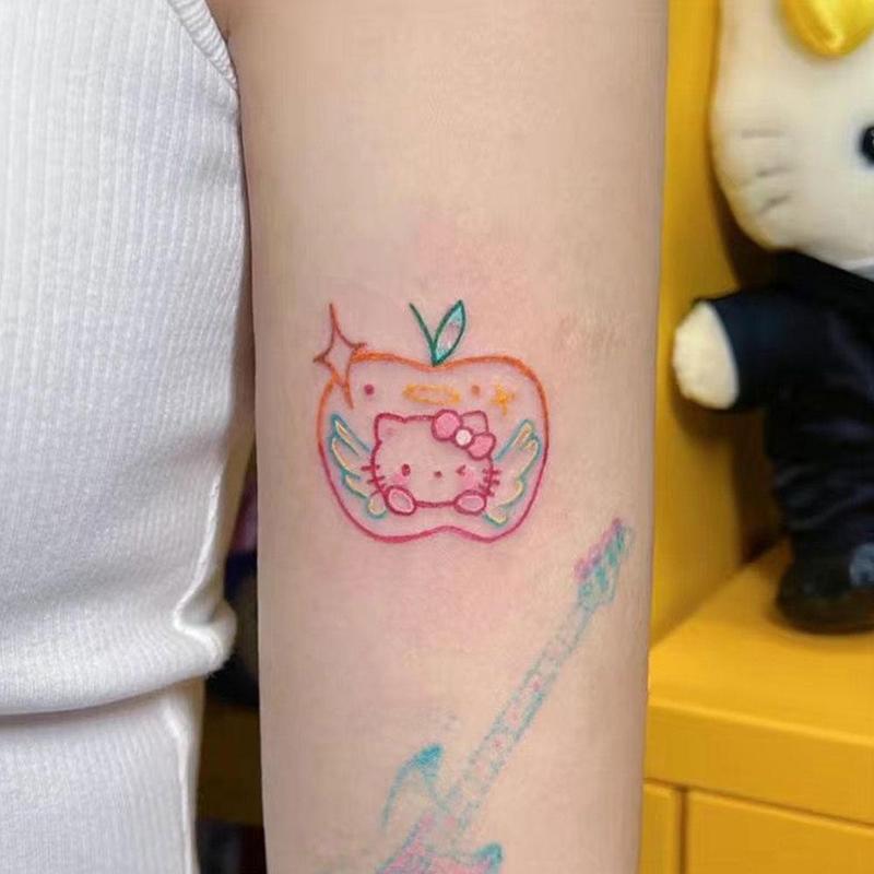 Hình Xăm Dán Hello Kitty, 25 Cái / Tờ, Thiết Kế Hoạt Hình Dễ Thương, Lâu Trôi, Không Thấm Nước, Hình Xăm Dán Dài, J8D4 7