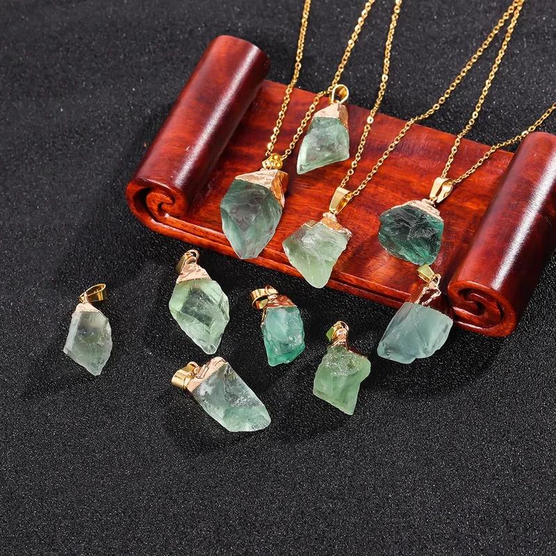 Mặt Dây Chuyền Fluorite Xanh Lá Tự Nhiên Thô, Pha Lê Thạch Anh, 1 Mảnh, Chữa Lành Reiki, Với Vẻ Ngoài Chúc Phúc Và May Mắn, Vòng Cổ dây  beo 2