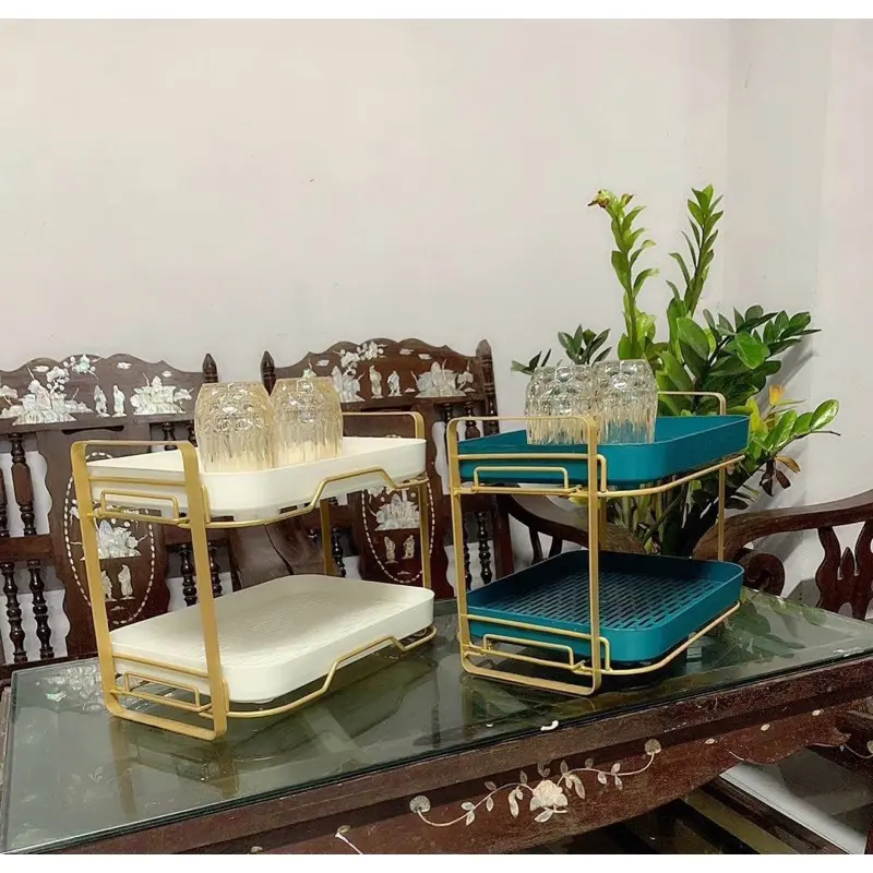 Kệ inox 2 Tầng Khung Sơn Chống Rỉ Nhà Bếp - Giá úp cốc ly 2 tầng Cao cấp Decor phòng khách mới 2023 6