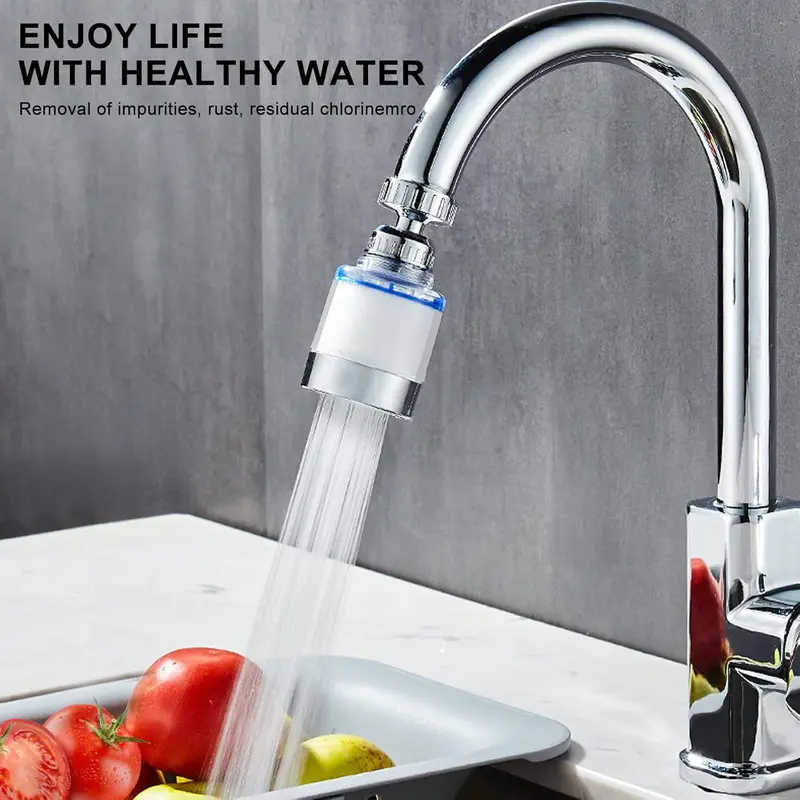 Kitchen Faucet Filter Head Set, 360° Rotation Design Faucet Filter Head with Universal Joint & Adapter & Filter Cartridges, Kitchen Sink Faucet 5