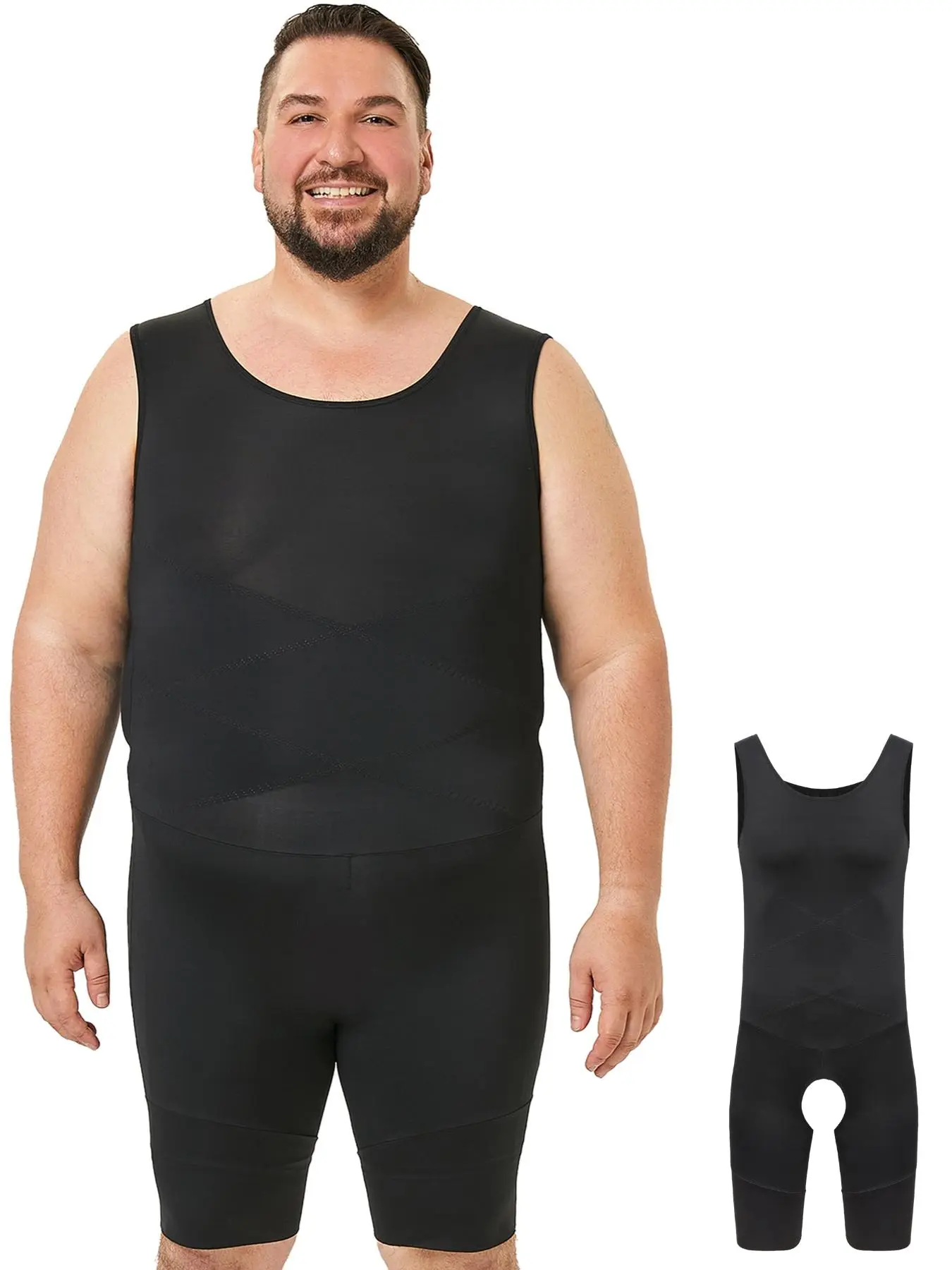 Men's Solid Color High Stretch Shapewear Bodysuit, Casual Comfy Tummy Control Shaper for Daily Wear, Men's Shapewear for All Seasons