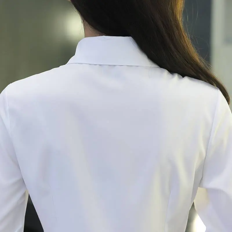 Áo Sơ Mi Trắng, Dành Cho Nữ, Dáng Ôm, Dài Tay, Trang Phục Công Sở, Trang Phục Trang Trọng, Bộ Sưu Tập Mùa Xuân Và Mùa Thu, Phong Cách Hàn Quốc, Áo, Thích Hợp Cho Quần Áo Làm Việc, 2024 4