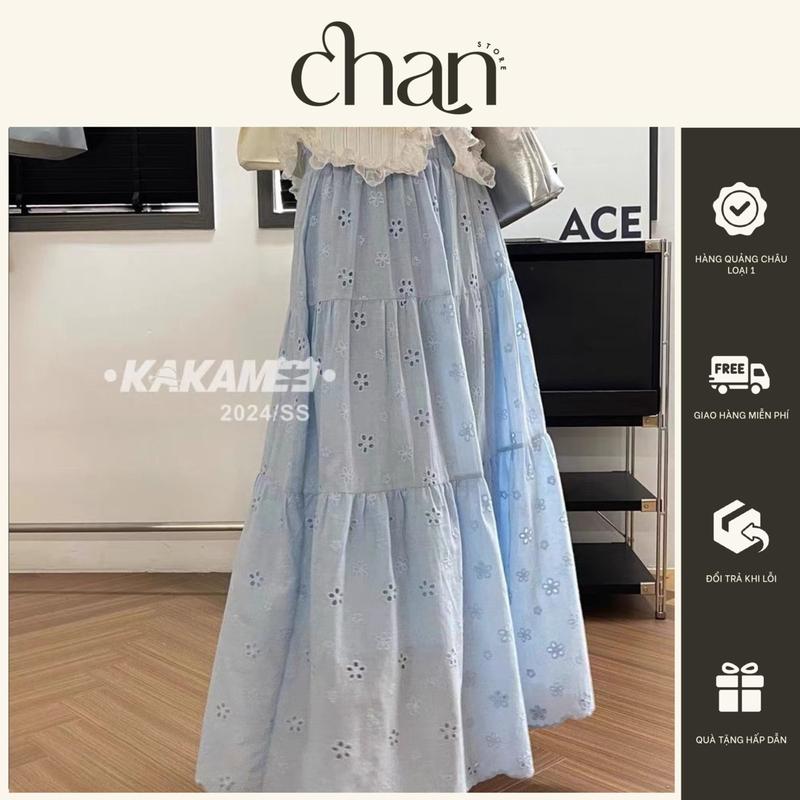 Chân váy dáng dài tông màu pastel phồi hoa thêu nhẹ nhàng phong cách hàn quốc M50
