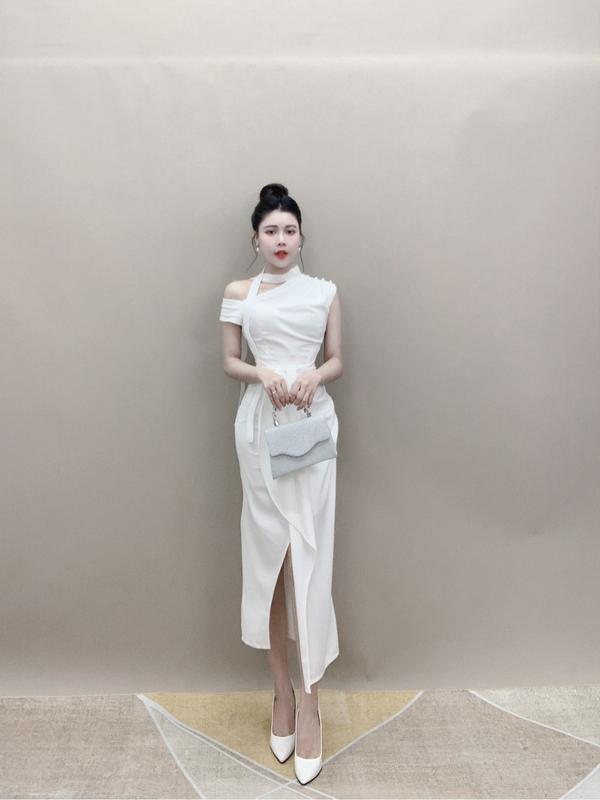 Váy Thiết Kế VQLADY D-A2 Nữ  Đầm thiết kế dáng ôm phối vạt lua phù hợp đi chơi và đi dự tiệc Dress Màu Trắng , Đen , Đỏ Voi Voi 1