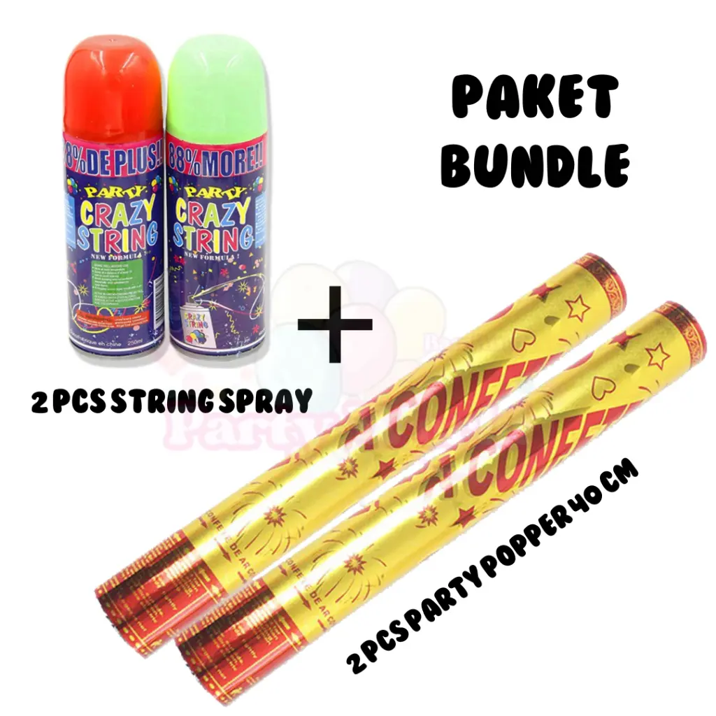 Paket Combo 2 pcs Party Confetti 40 cm & 2 pcs Crazy String Spray ...