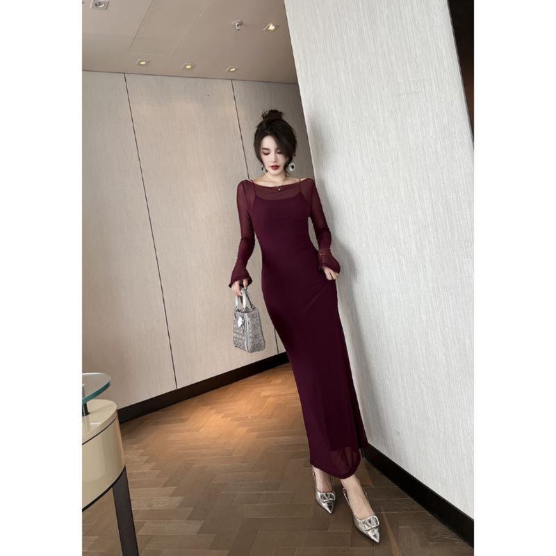 Váy Mùa Xuân Phong Cách Hepburn Pháp, Cao Cấp, Cảm Giác Gợi Cảm, Mới, Dáng Ôm Và Giảm Béo, Dài 5