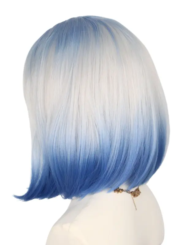 14 Inch Blue & White Short Bob Wigs for Women, Gorgeous Fluffy Wigs with Bangs, Synthetic Full Machine Wigs for Party, Daily Use 5