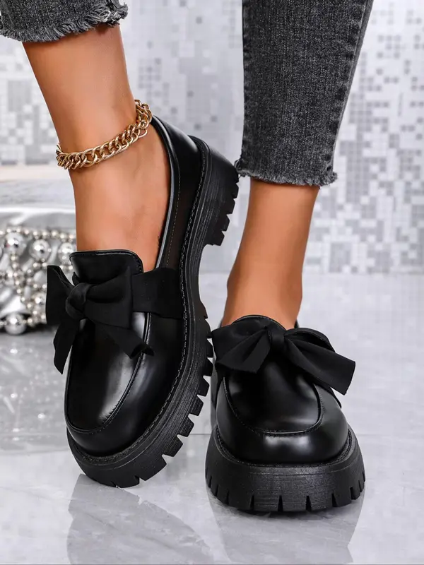 Women's Fashionable Bowknot Decorated Slip on Loafers, Casual Comfortable PU Leather Shoes for Daily Wear, Lightweight Breathable Shoes for Women & Girls 6