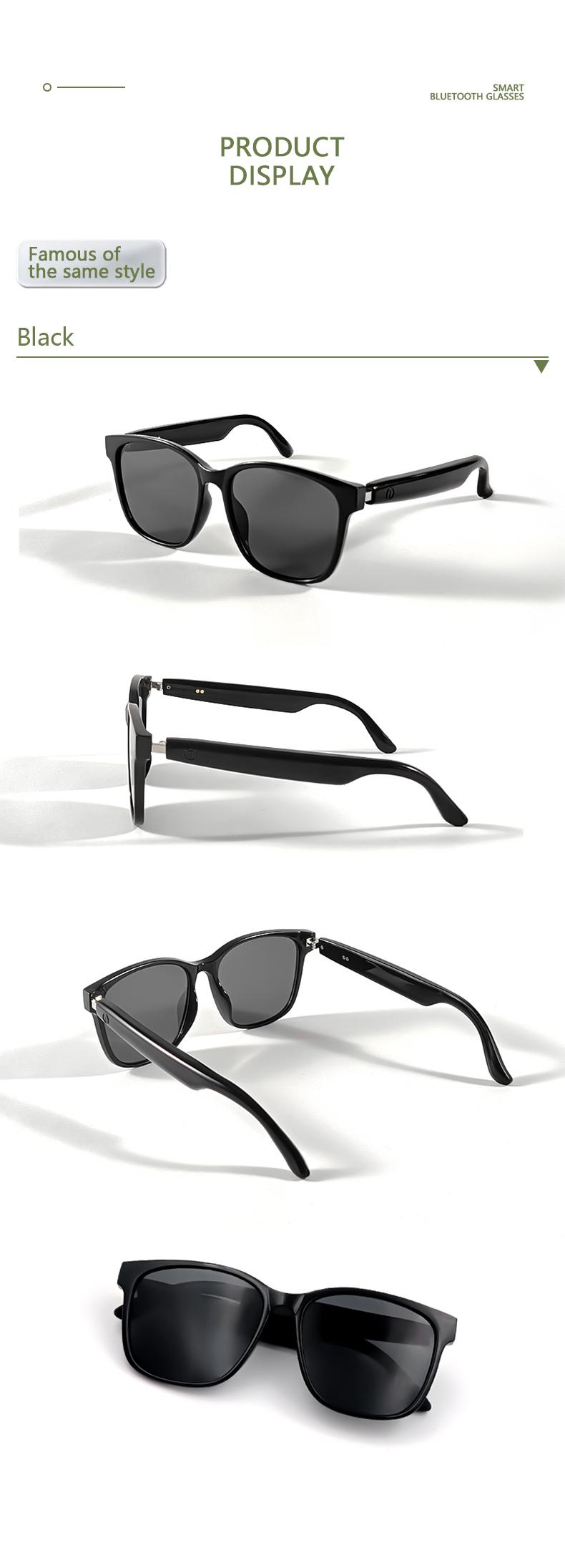 Product Introduction of COD Quick Send New GS08 Smart Glasses for Men 2 in 1 UV Protection Portable Polarized Anti-blue Light Black Frame White Lenses Music Sunglasses 14