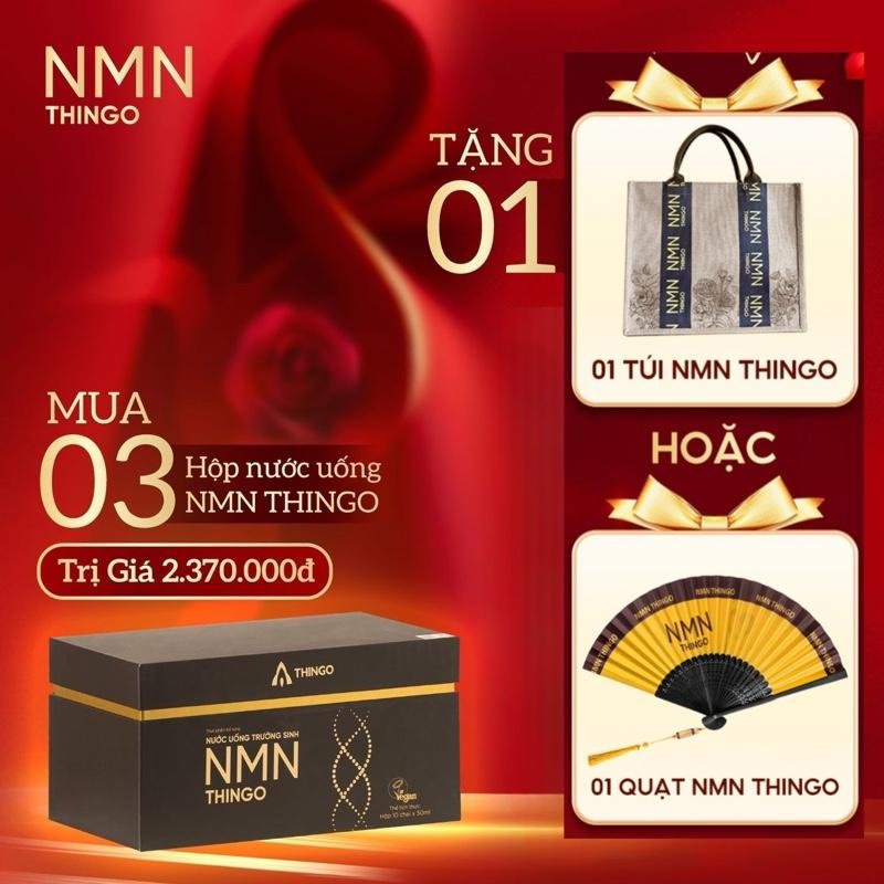 3 HỘP NMN THINGO - NƯỚC UỐNG TRƯỜNG SINH SINH TÁI TẠO TẾ BÀO ( kèm quà tặng ly xứ , hoặc giỏ xách, hoặc quạt lụa NMN )