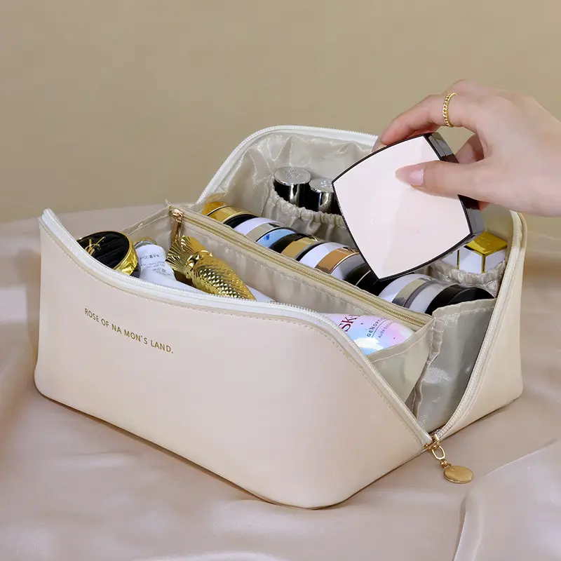 Organ Pillow Cosmetic Bag Ladies Cream Leather Make up Bag Large Capacity Travel Organizer Bag Toiletry Bagmake up organizer