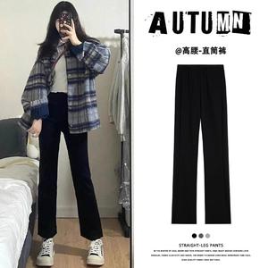 2025 กางเกงบุหรี่สีดำใหม่สำหรับผู้หญิง ยืดหยุ่นสูง กางเกงสีดำเพรียวบาง ขายดี กางเกงห้าท่อ