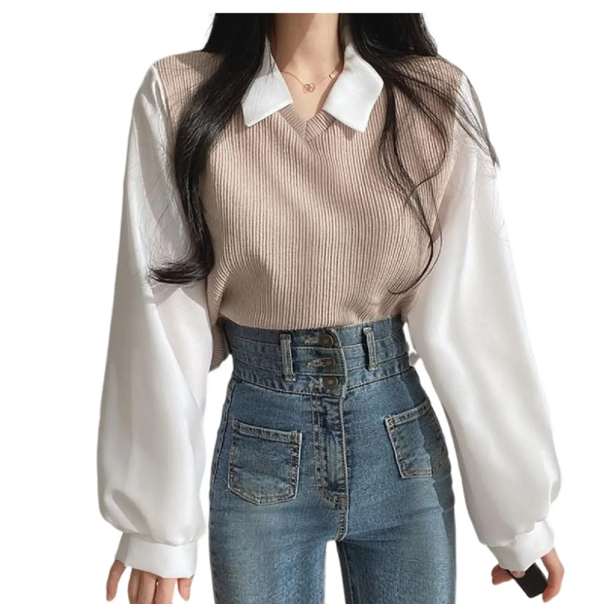 Vega เสื้อเชิ้ตเเขนยาวผู้หญิง เสื้อคอปก รุ่น W6890 Clothing น่ารัก ชีฟอง Women Lady