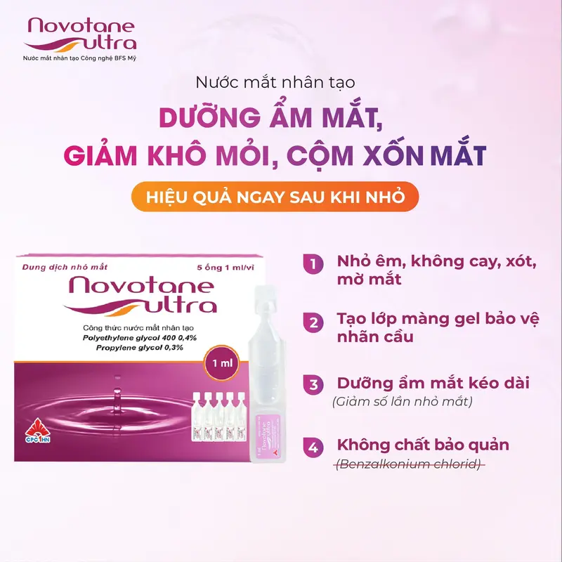 [Dành Cho Lens 1 Ngày] Vỉ Nước Nhỏ Mắt Nhân Tạo Dưỡng Ẩm 2 Pha Novotane Ultra 1ml thuốc  nhỏ nước  mắt 6