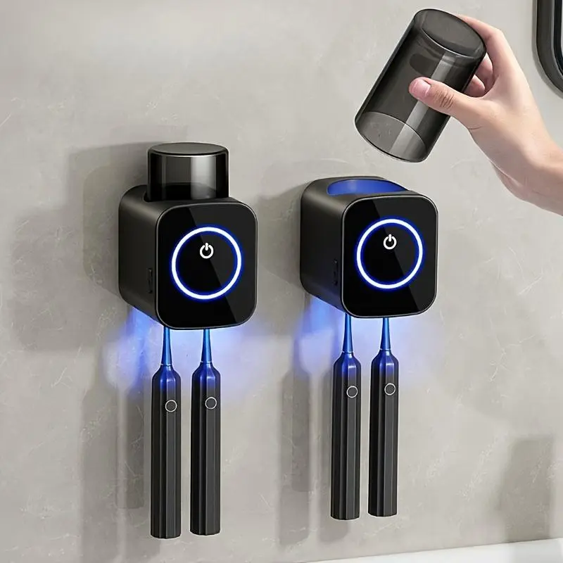 Uv Toothbrush Sterilizer with Cup, 1 Count Wall Mounted Toothbrush Holder, Toothbrush Sterilizer Holder, Bathroom Supplies