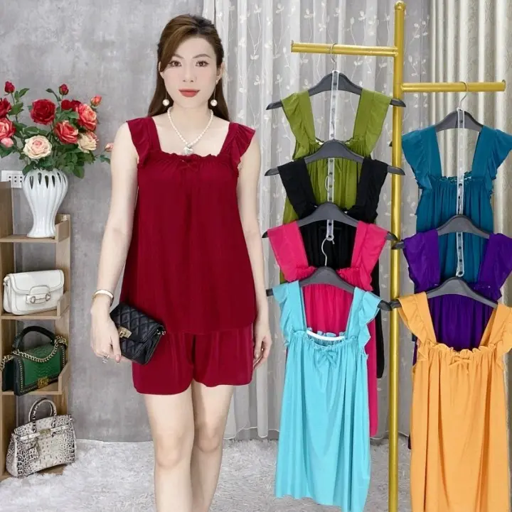 size bộ ngủ quần đùi tay cánh tiên màu thun lạnh Nữ