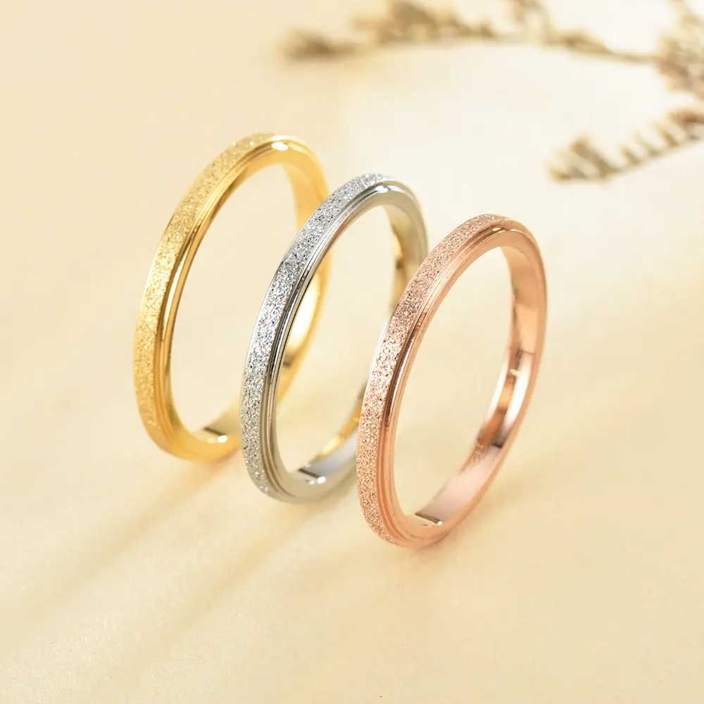 Nhẫn Nhám Hai Bước, 2mm, Thời Trang Phong Cách Hàn Quốc, Dành Cho Nữ, Vàng Hồng, Nhẫn Thép Titan, Cặp Đôi Cát Ép, Người Nổi Tiếng Trên Internet Cùng Kiểu Women