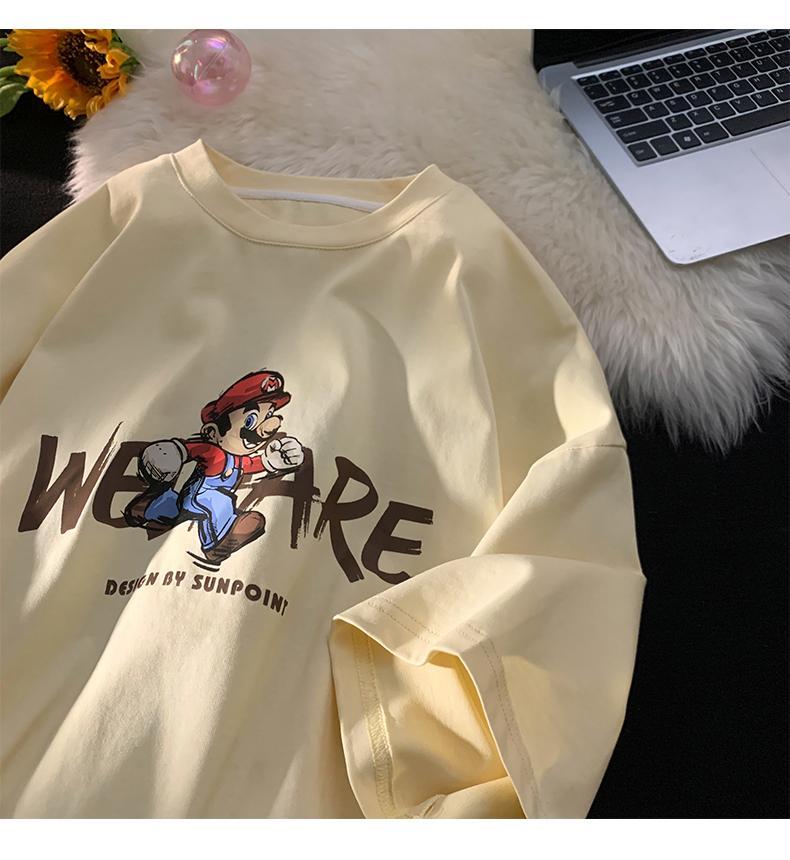 Product Introduction of Short sleeved T-shirt Women's Funny Cartoon Print Couple Summer New Round Neck Loose Men's and Women's Top 7