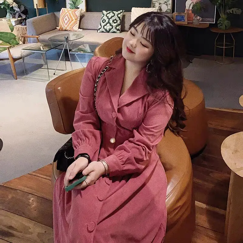 Dress Korduroi Wanita Musim Gugur Gaya Korea Baru Desain Kerah Rok Panjang Manis Biru Merah Midi Putih Casual Gaun Retro Sifon Pendek Mini 4