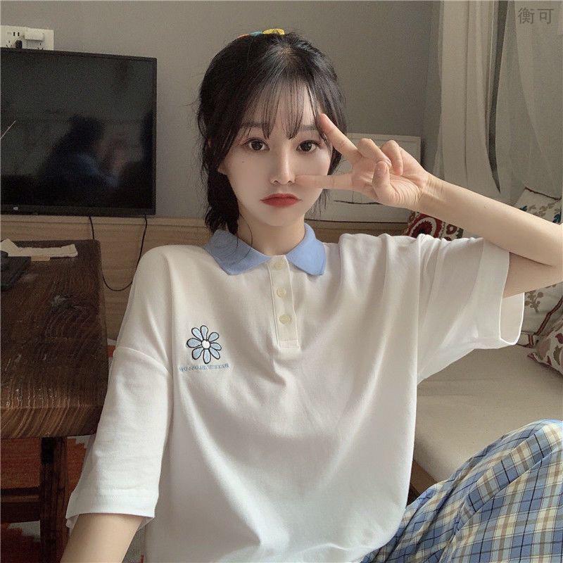 Áo polo hoa xanh Breezy in nổi PEONYB nữ FREESHIP Thun form rộng tay lỡ kiểu dáng bánh bèo tiểu thư hotgirl 3158 đẹp