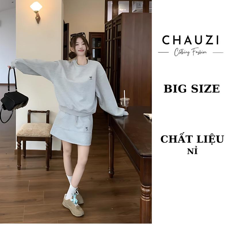 Set Nỉ Hoodie Nữ Dáng Rộng – Phong Cách Trẻ Trung Thoải Mái | Set Nỉ Dễ Phối Đồ CHAUZI SBN696 BIGSIZE Áo Women Top 