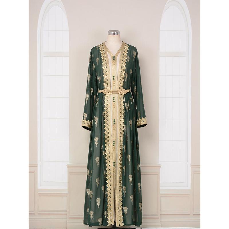 2025 Muslim East Arab Dress Robe Embroidered Cardigan Vest Two-Piece Set Dress EBay 6