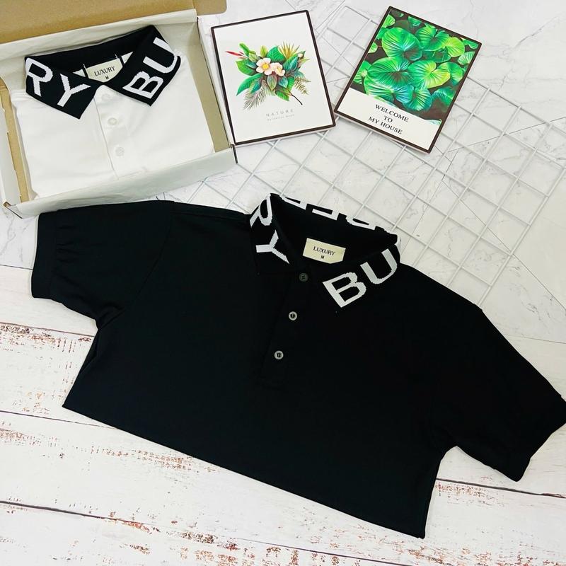 Áo Polo Nam Nữ Áo polo nam ngắn tay b .b..r cotton cá sấu trơn in chữ quanh cổ kiểu dáng basic hottrend Menswear Có Cổ Cộc Tay Shirt Kem Tay Ngắn