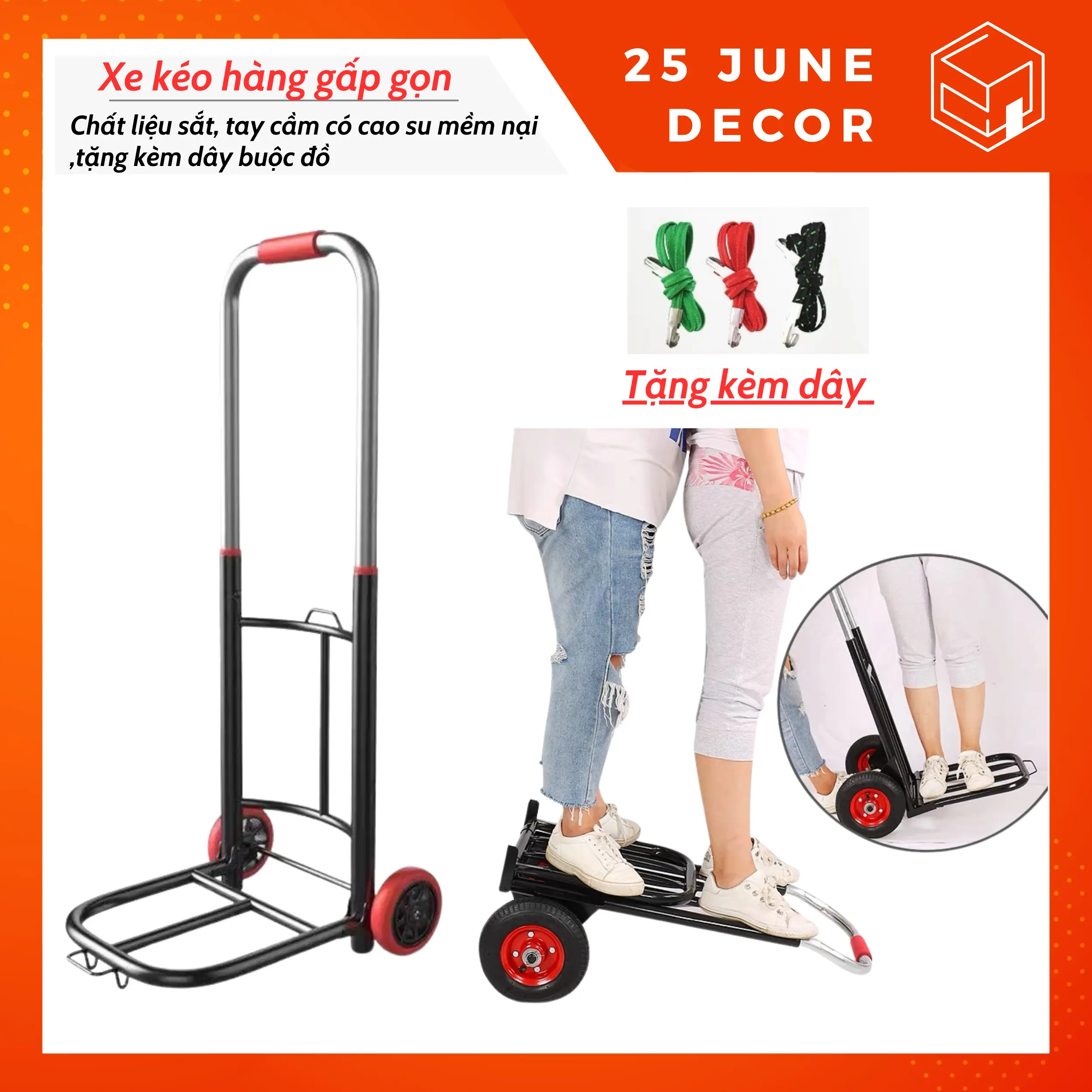 ( TẶNG DÂY BUỘC ) Xe Kéo Hàng Gấp Gọn Tiện Lợi Cho Gia Đình Có Tây Nắm Cao Su Chịu Tải Trọng Cao Kitchen